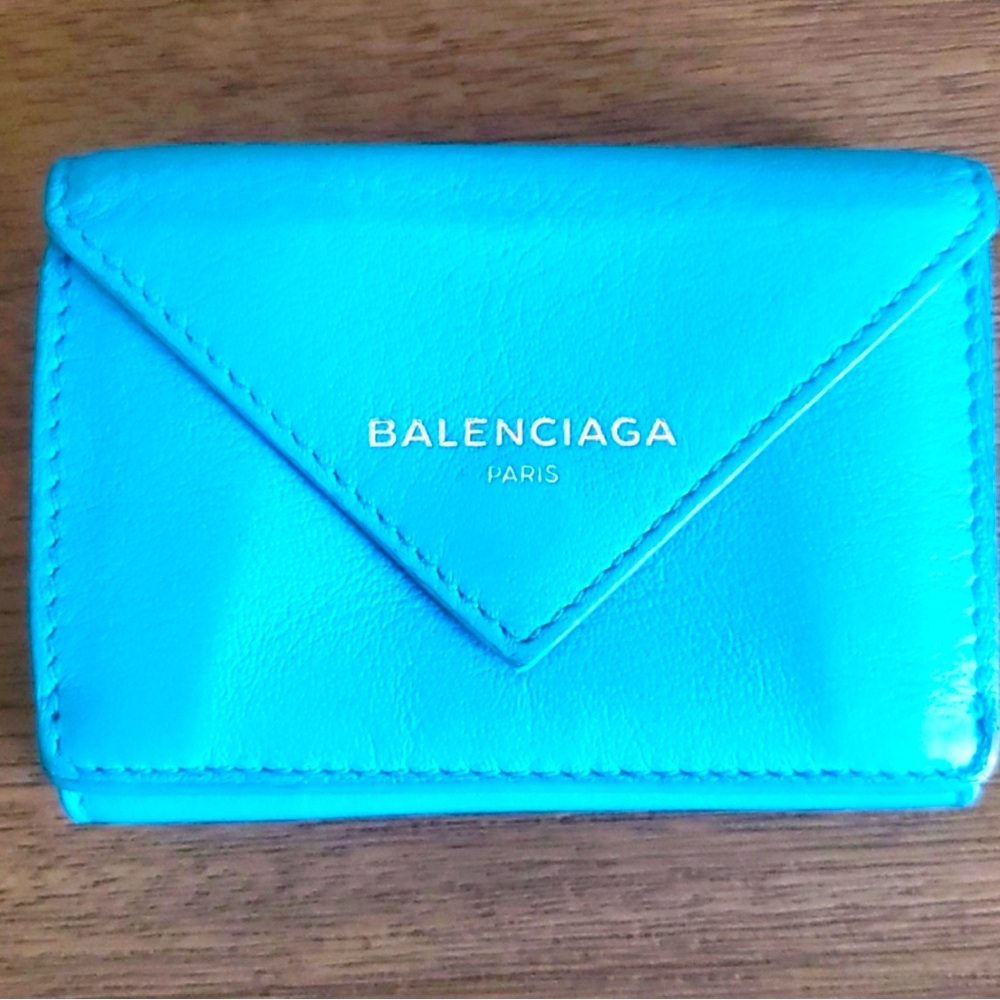 BALENCIAGA Rare Blue Azure Italian Leather Wallet - Picture 1 of 7